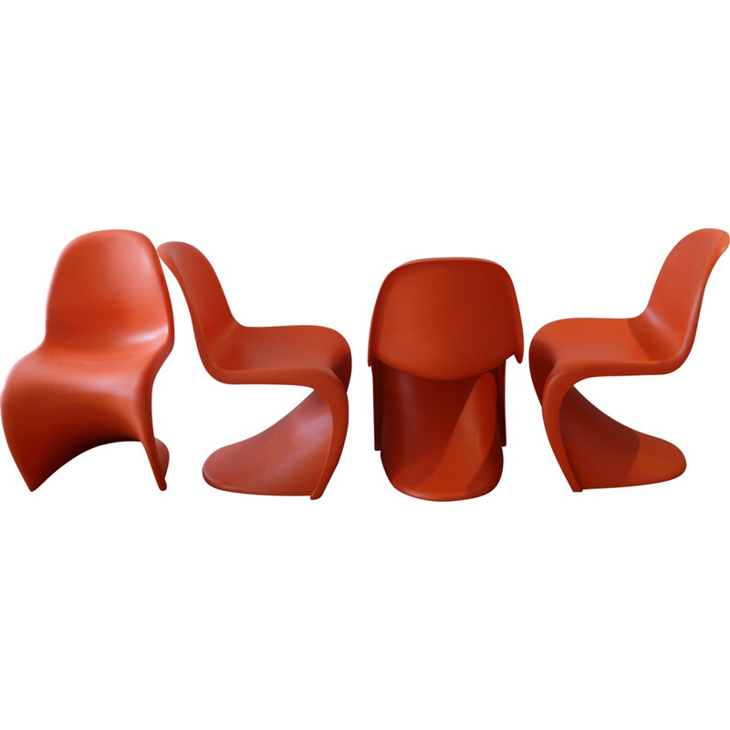 Set of 4 chairs model "Panton" red in plastic by Verner Panton for Vitra - 1960s