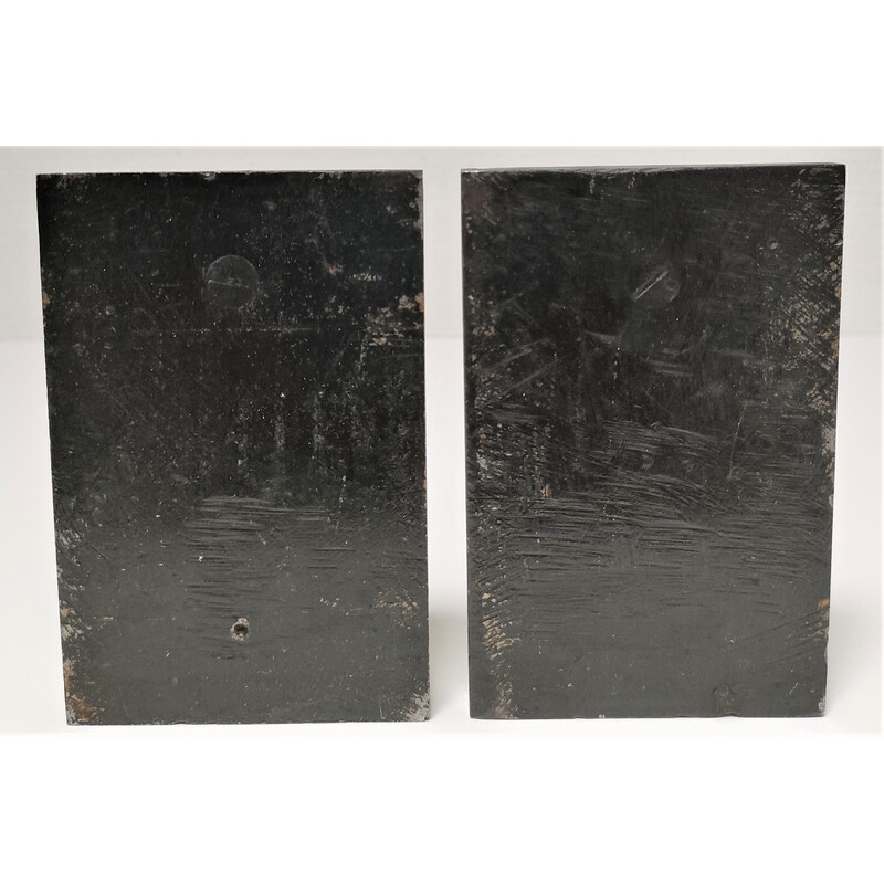Par de sujetalibros vintage de acero lacado en negro, 1960