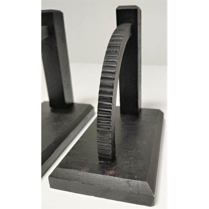 Pair of vintage black lacquered steel bookends, 1960