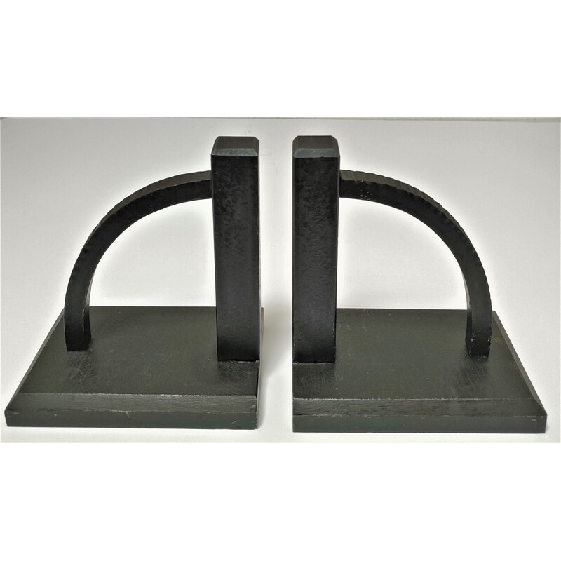 Pair of vintage black lacquered steel bookends, 1960