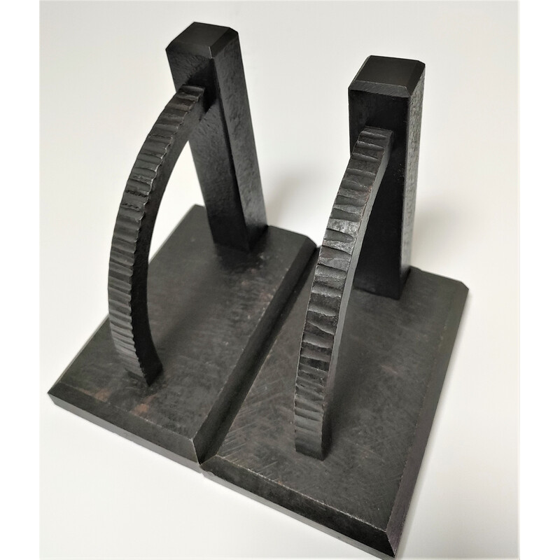 Pair of vintage black lacquered steel bookends, 1960