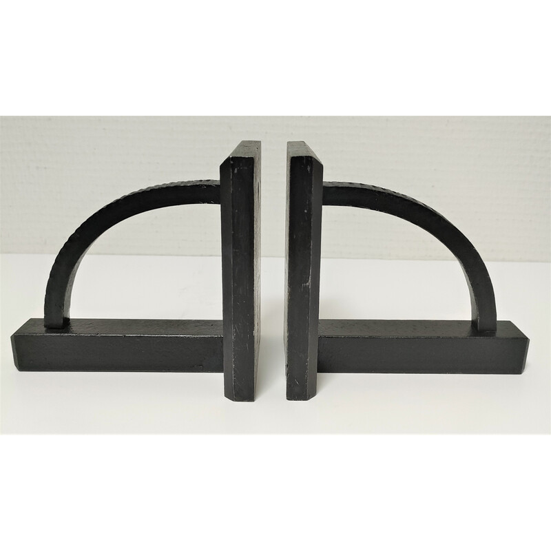 Pair of vintage black lacquered steel bookends, 1960