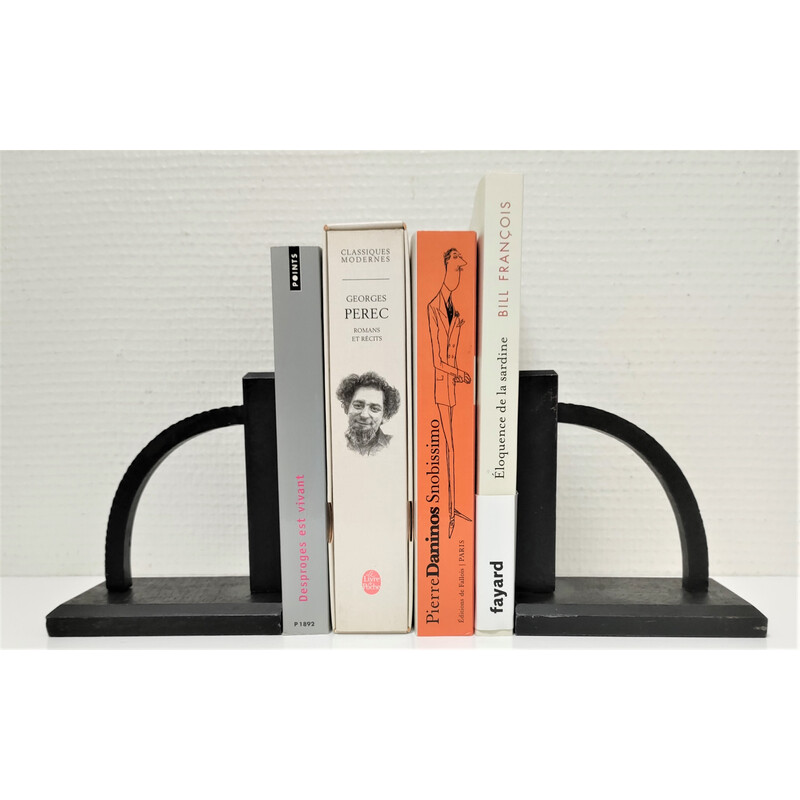 Pair of vintage black lacquered steel bookends, 1960