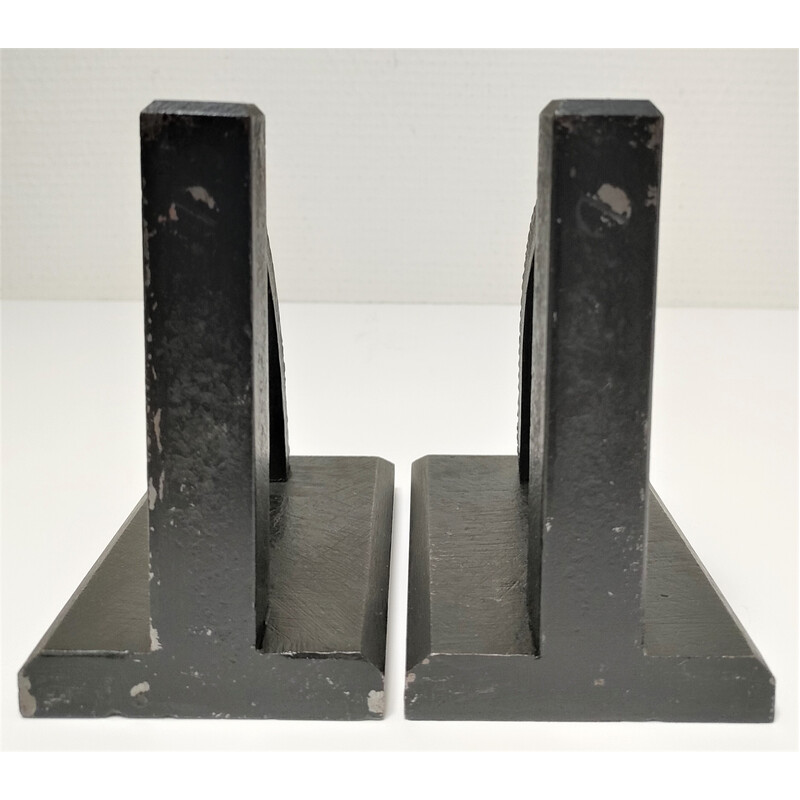 Pair of vintage black lacquered steel bookends, 1960