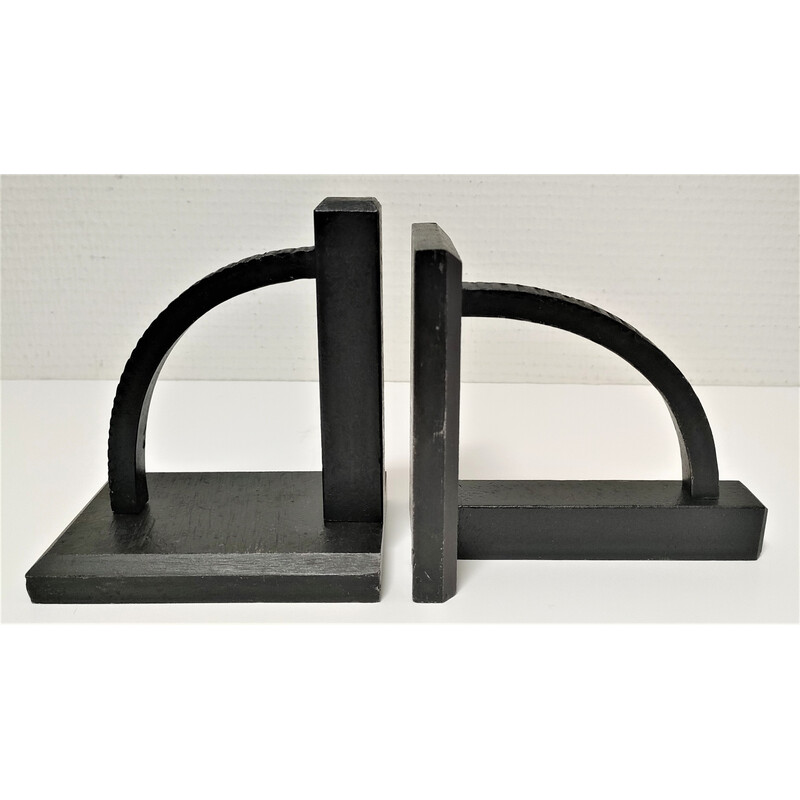 Pair of vintage black lacquered steel bookends, 1960