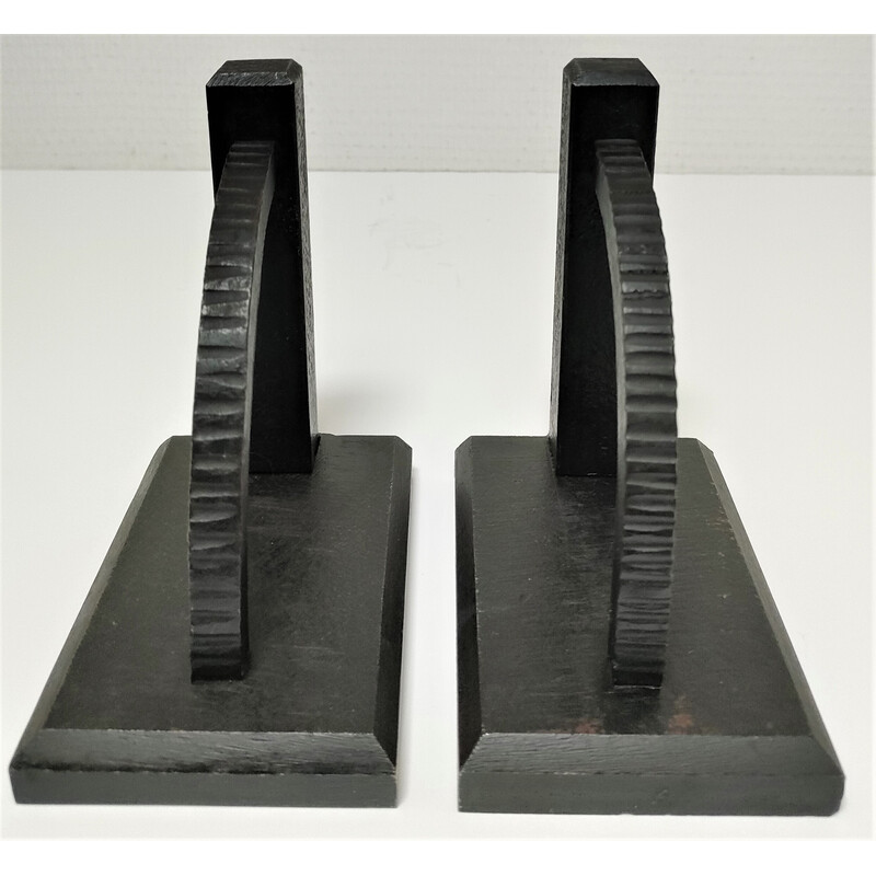 Pair of vintage black lacquered steel bookends, 1960