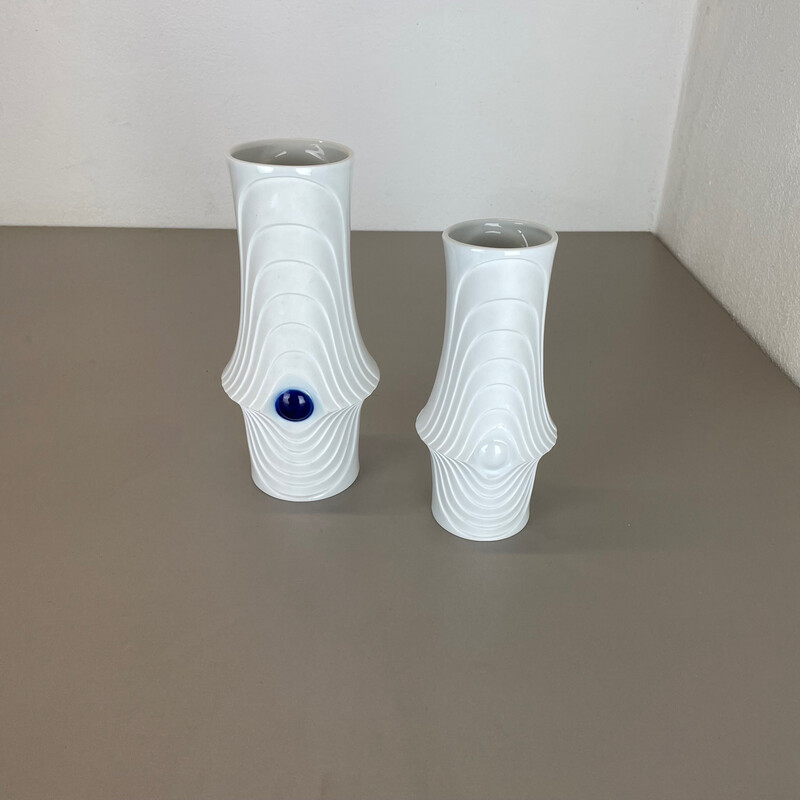 Pair of vintage porcelain Op Art vases by Royal Bavaria Kpm, Germany 1970s