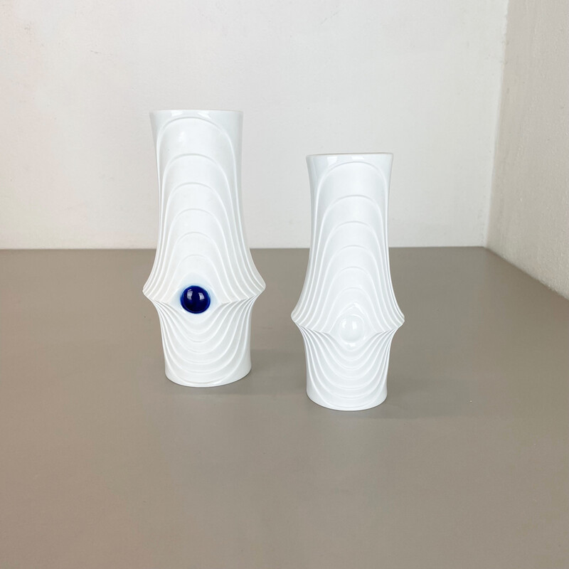 Pair of vintage porcelain Op Art vases by Royal Bavaria Kpm, Germany 1970s