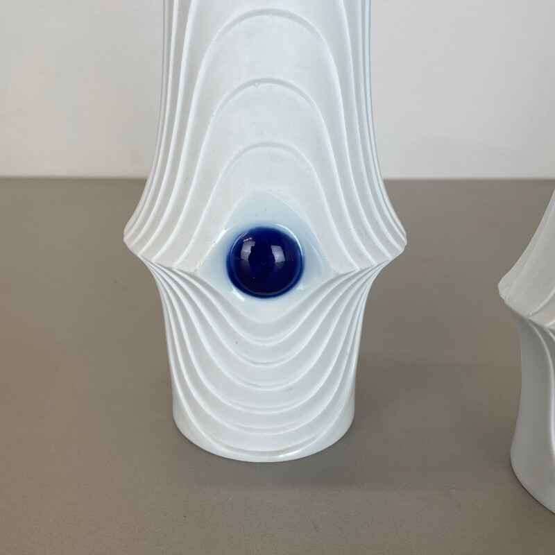 Pair of vintage porcelain Op Art vases by Royal Bavaria Kpm, Germany 1970s