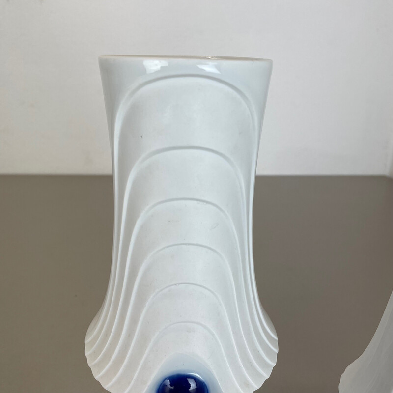 Pareja de jarrones de porcelana Op Art vintage de Royal Bavaria Kpm, Alemania años 70
