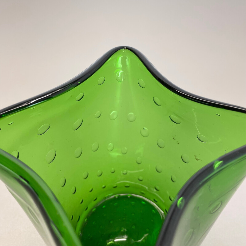 Vintage "Green" Murano glass bullicante bubble vase, Italy 1970s