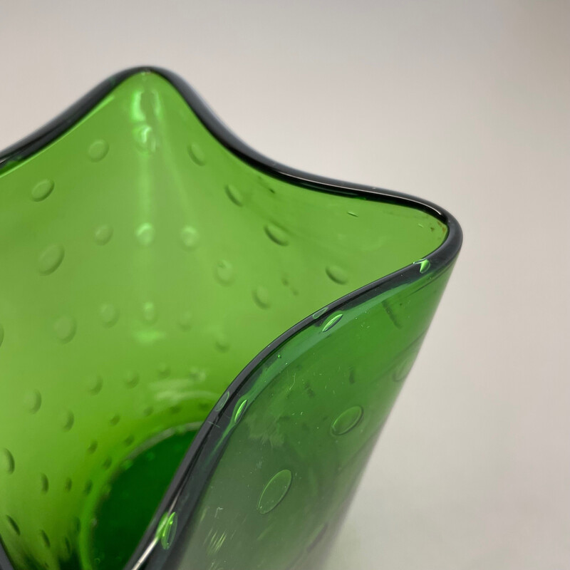 Vintage "Green" Murano glass bullicante bubble vase, Italy 1970s