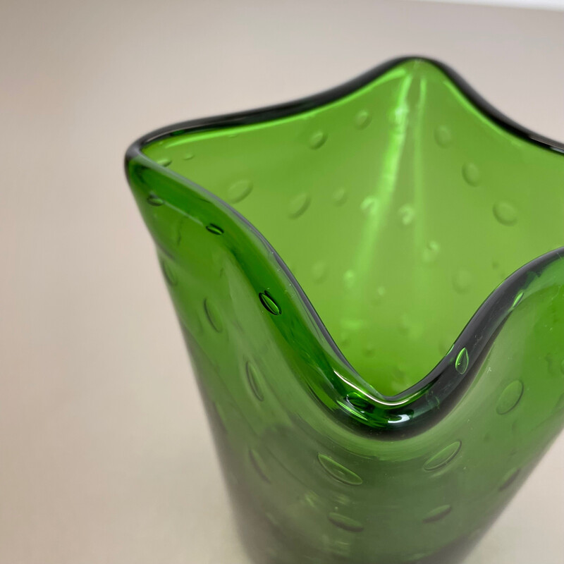 Vintage "Grün" Muranoglas Bullicante Blase Vase, Italien 1970er