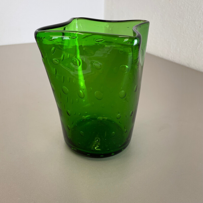 Vintage "Green" Murano glass bullicante bubble vase, Italy 1970s