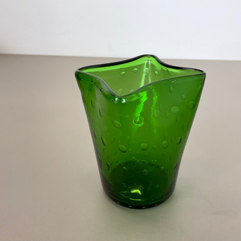 Vintage "Green" Murano glass bullicante bubble vase, Italy 1970s