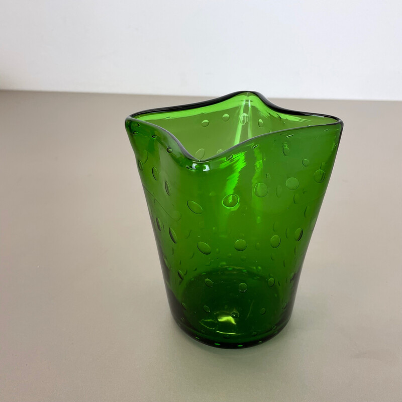 Vintage "Groene" Murano glas bullicante bellenvaas, Italië 1970