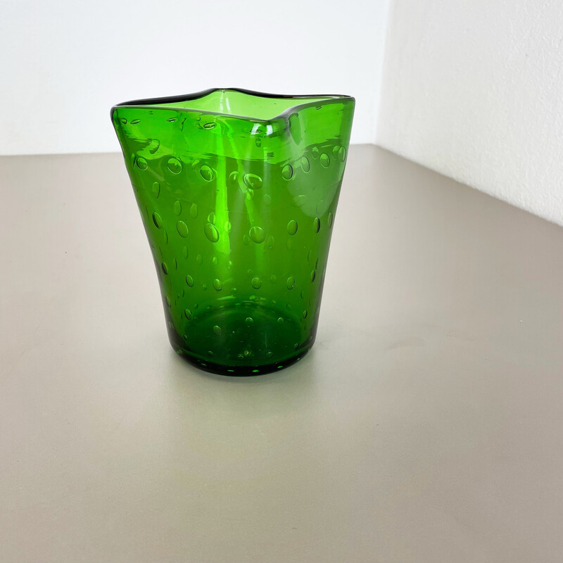 Vintage "Green" Murano glass bullicante bubble vase, Italy 1970s