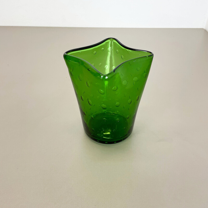 Jarrón de burbujas "verde" de cristal de Murano, Italia, años 70