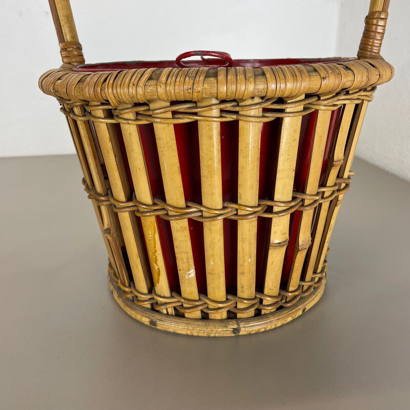 Vintage minimalistic bamboo and metal plant stand, France 1960s