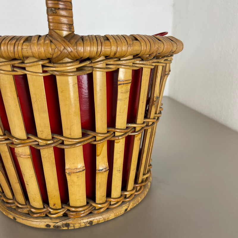 Vintage minimalistic bamboo and metal plant stand, France 1960s