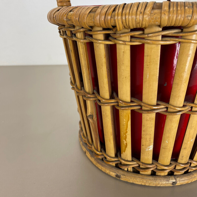 Vintage minimalistic bamboo and metal plant stand, France 1960s