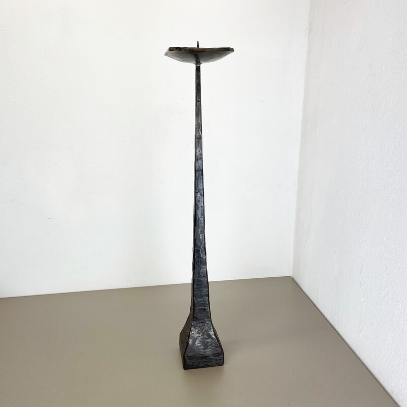 Vintage sculptural Brutalist metal floor candlestick, Germany 1970s