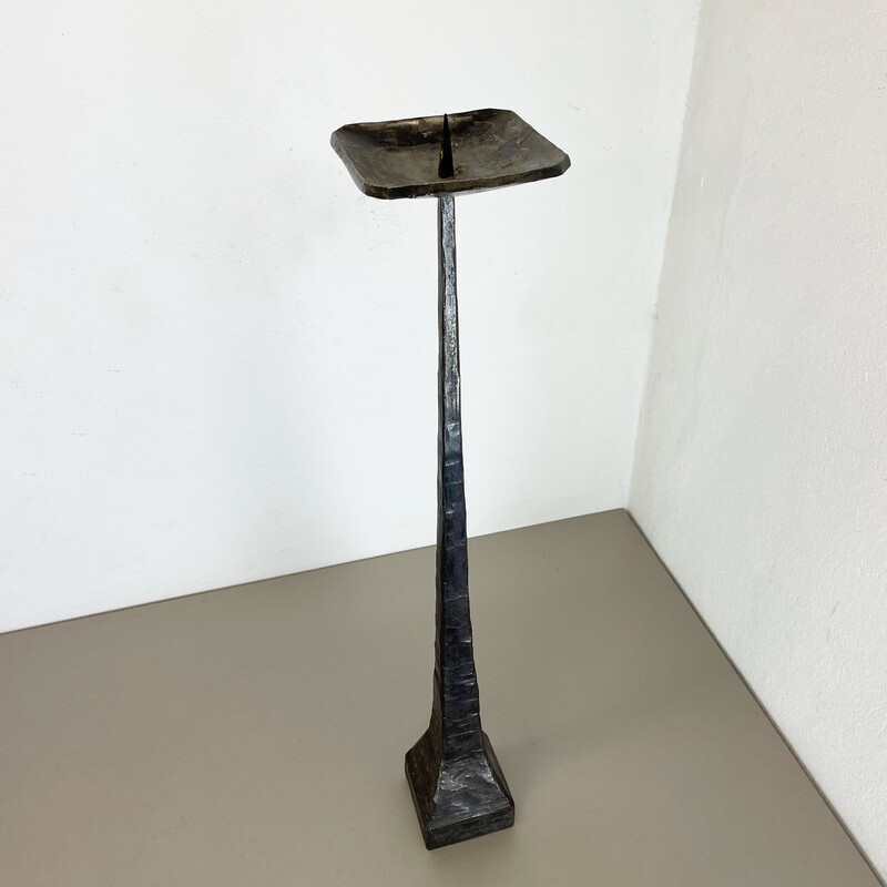 Vintage sculptural Brutalist metal floor candlestick, Germany 1970s