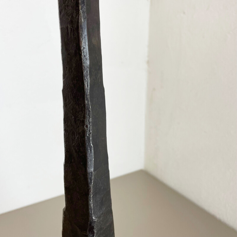 Vintage sculptural Brutalist metal floor candlestick, Germany 1970s