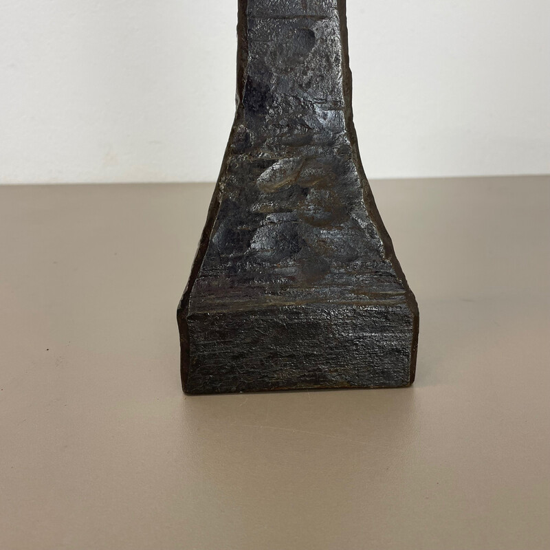 Vintage sculptural Brutalist metal floor candlestick, Germany 1970s