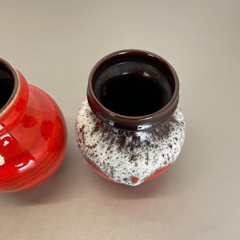 Set of 3 vintage multi-color fat lava Op Art vases by Bay Ceramics, Germany 1970s