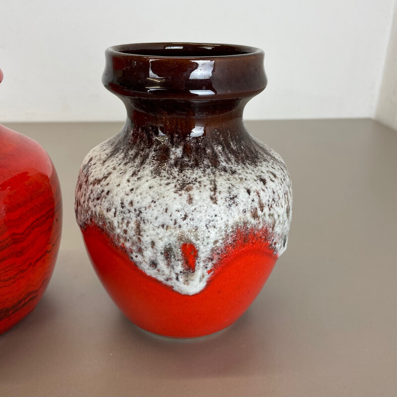 Set of 3 vintage multi-color fat lava Op Art vases by Bay Ceramics, Germany 1970s