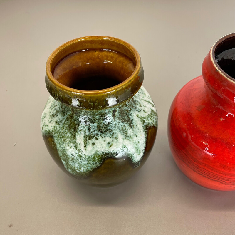 Satz von 3 mehrfarbigen Vasen aus fetter Lava Op Art von Bay Ceramics, Deutschland 1970er