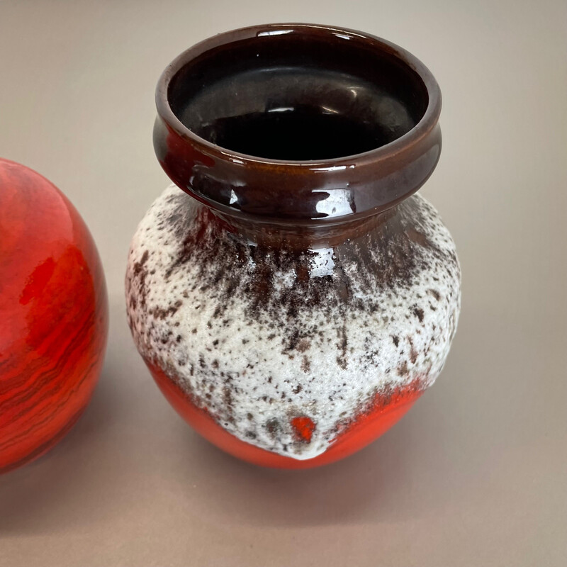 Juego de 3 jarrones vintage de lava gorda Op Art de Bay Ceramics, Alemania años 70