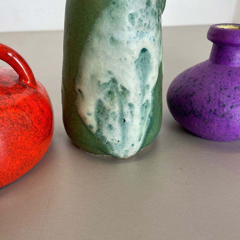 Set of 5 vintage multicolor ceramic pottery vases by Otto Keramik, Germany 1970s