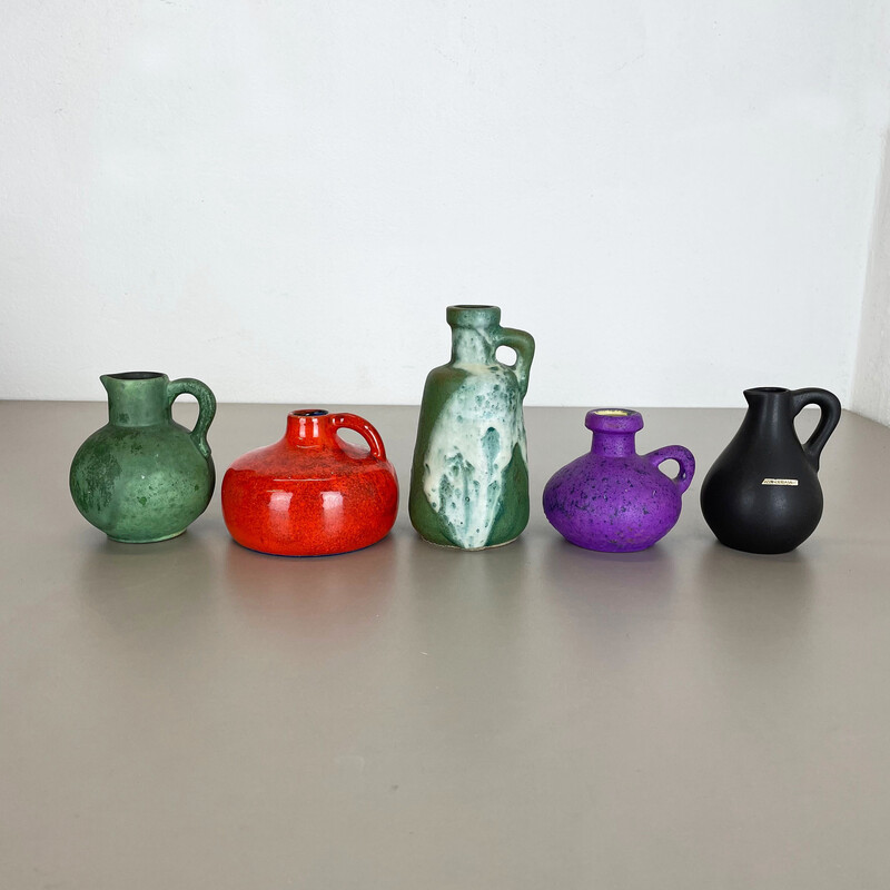 Set of 5 vintage multicolor ceramic pottery vases by Otto Keramik, Germany 1970s
