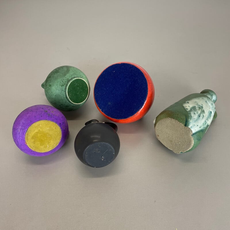 Set of 5 vintage multicolor ceramic pottery vases by Otto Keramik, Germany 1970s