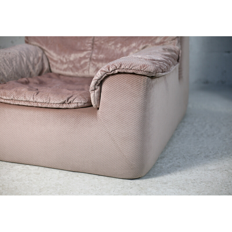 Pair of vintage armchairs in foam and pale pink velvet, France 1970