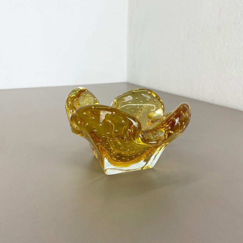 Vintage Murano glass "Honey Bubble" ashtray, Italy 1970s