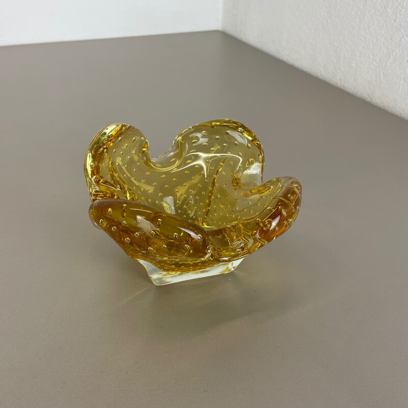 Cenicero vintage de cristal de Murano "Honey Bubble", Italia años 70