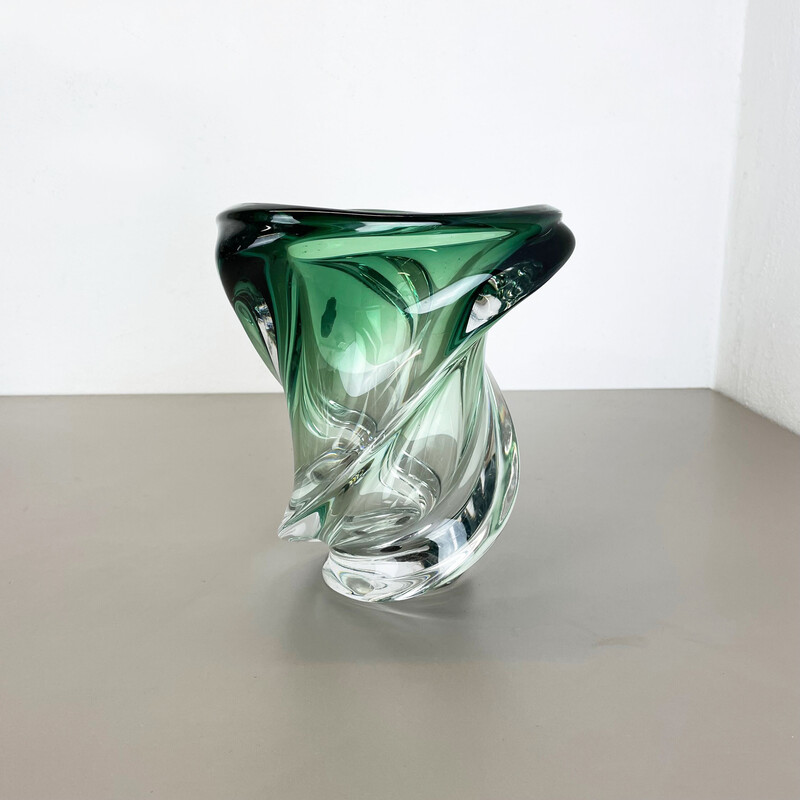 Vintage crystal and glass "Wave" vase by Val Saint Lambert, Belgium 1960s