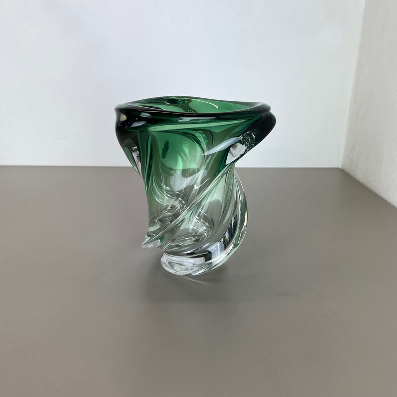 Vintage crystal and glass "Wave" vase by Val Saint Lambert, Bélgica Anos 60