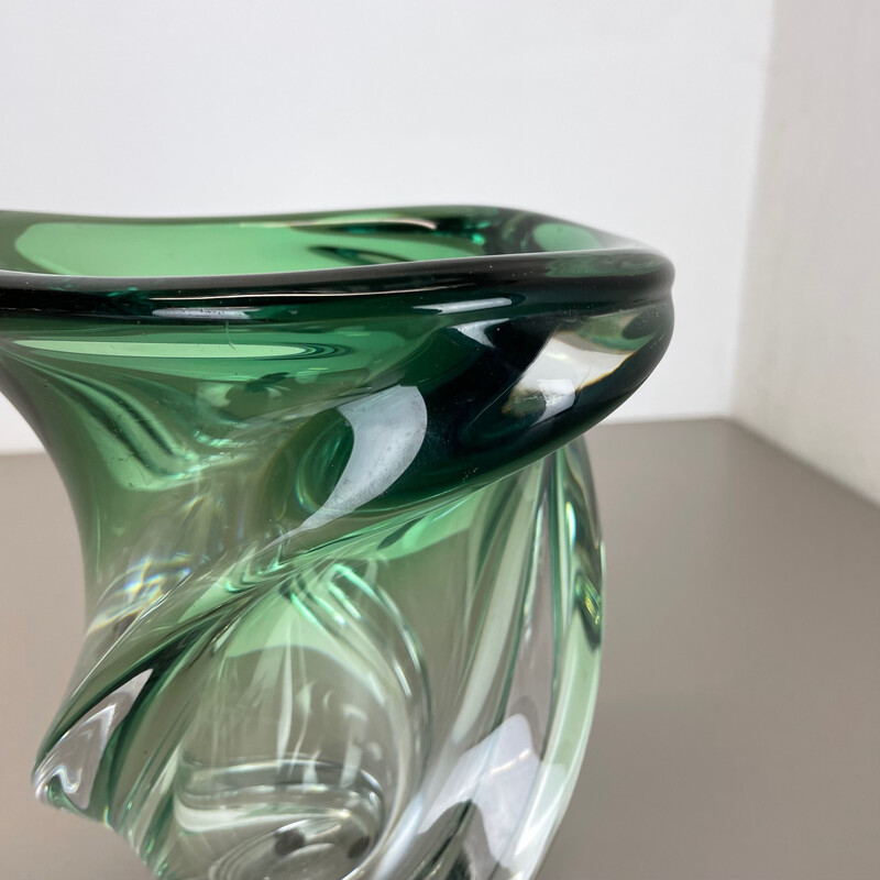 Vintage crystal and glass "Wave" vase by Val Saint Lambert, Belgium 1960s