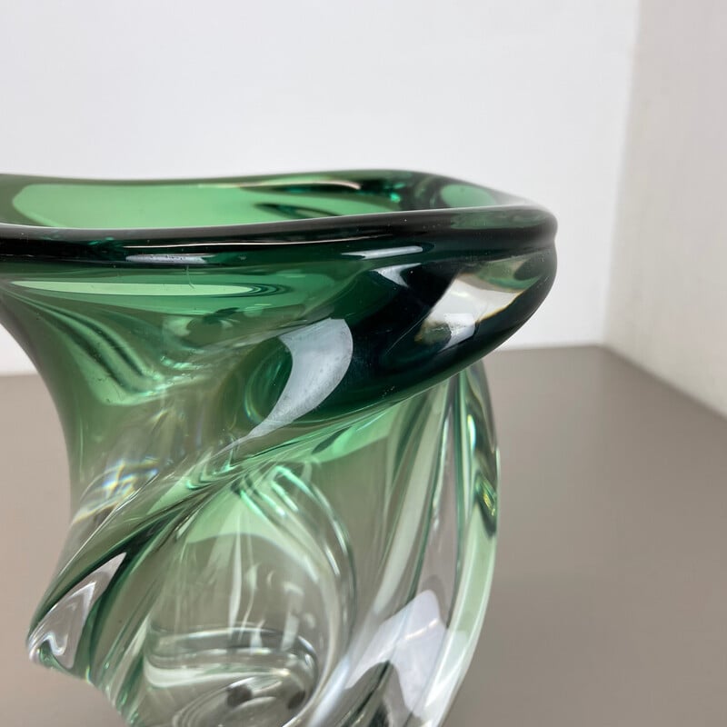 Vintage crystal and glass "Wave" vase by Val Saint Lambert, Bélgica Anos 60
