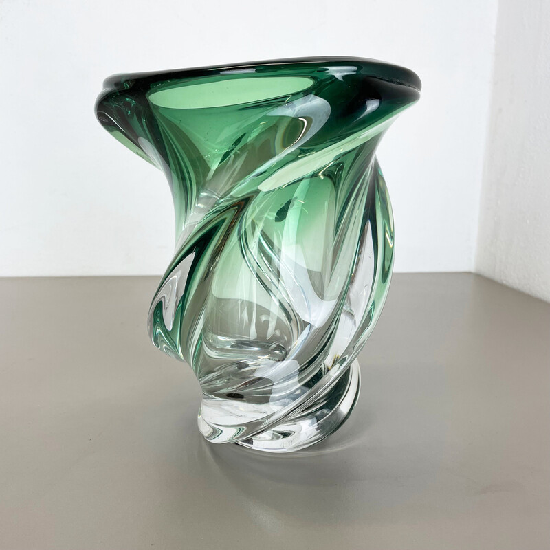 Vintage crystal and glass "Wave" vase by Val Saint Lambert, Bélgica Anos 60