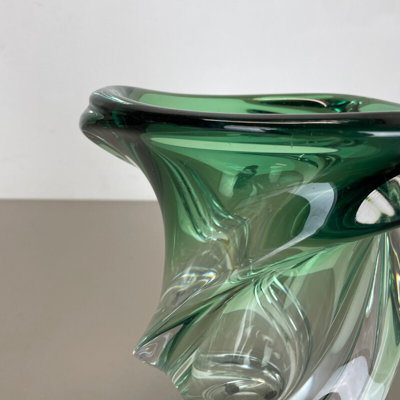 Vase vintage "Wave" en cristal et verre de Val Saint Lambert, Belgique 1960