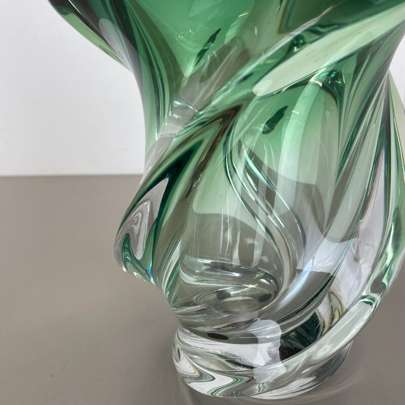 Vintage crystal and glass "Wave" vase by Val Saint Lambert, Bélgica Anos 60