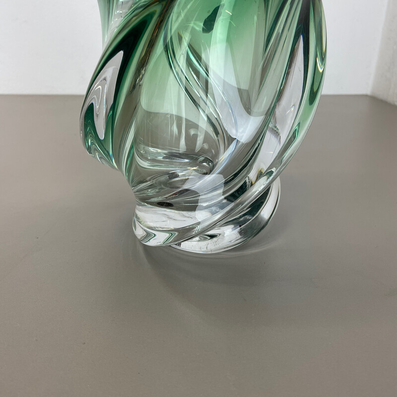 Vase vintage "Wave" en cristal et verre de Val Saint Lambert, Belgique 1960