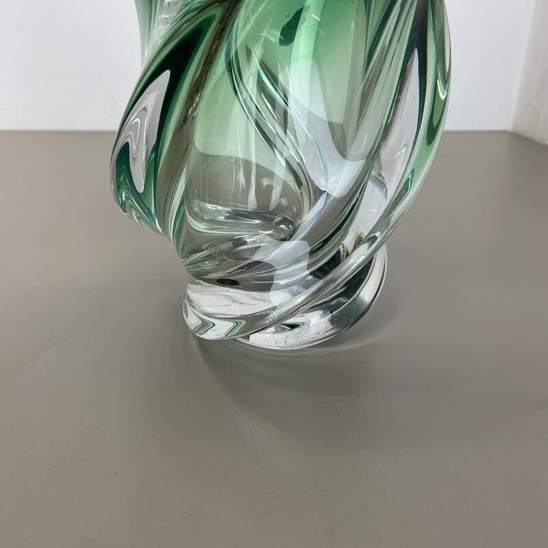 Vintage crystal and glass "Wave" vase by Val Saint Lambert, Bélgica Anos 60