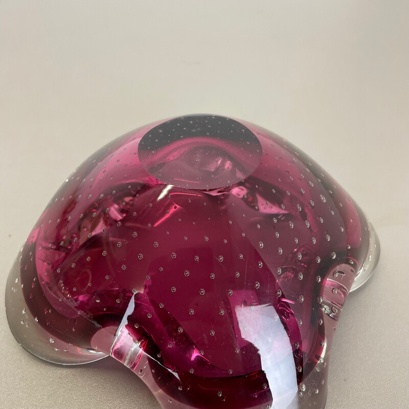 Vintage roze Murano bubbelglas asbak, Italië 1970