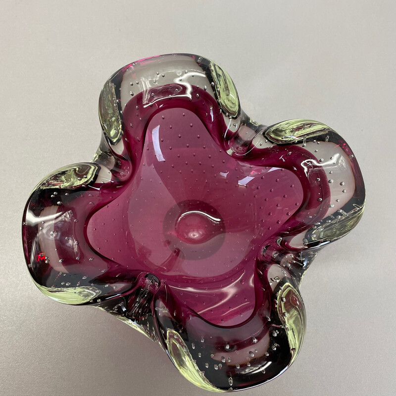 Vintage pink Murano bubble glass ashtray, Italy 1970s